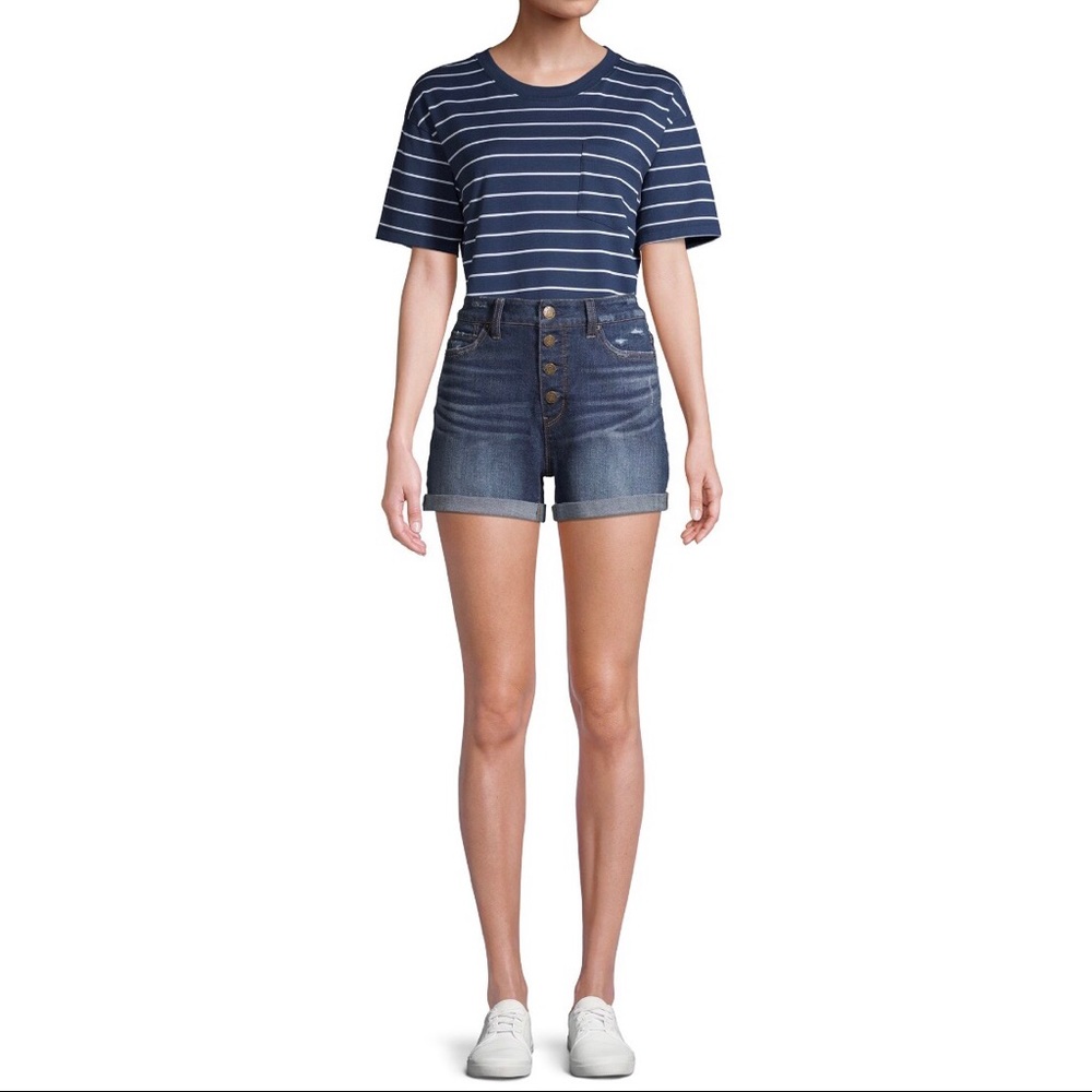 Button Fly Denim Shorts, Dark Wash
